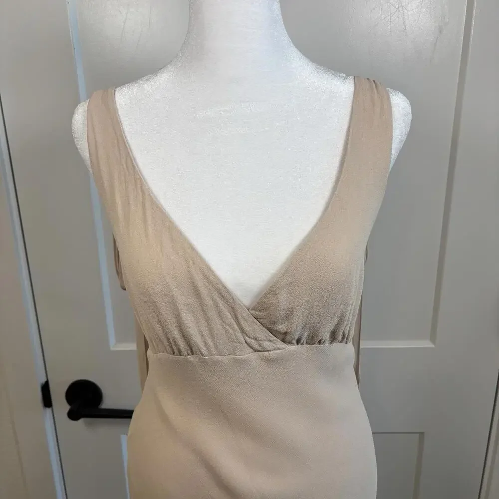 Reformation Nude Champagne Dress Women’s Size 10 Backless Tie Straps Midi Dress - Picture 2 of 8